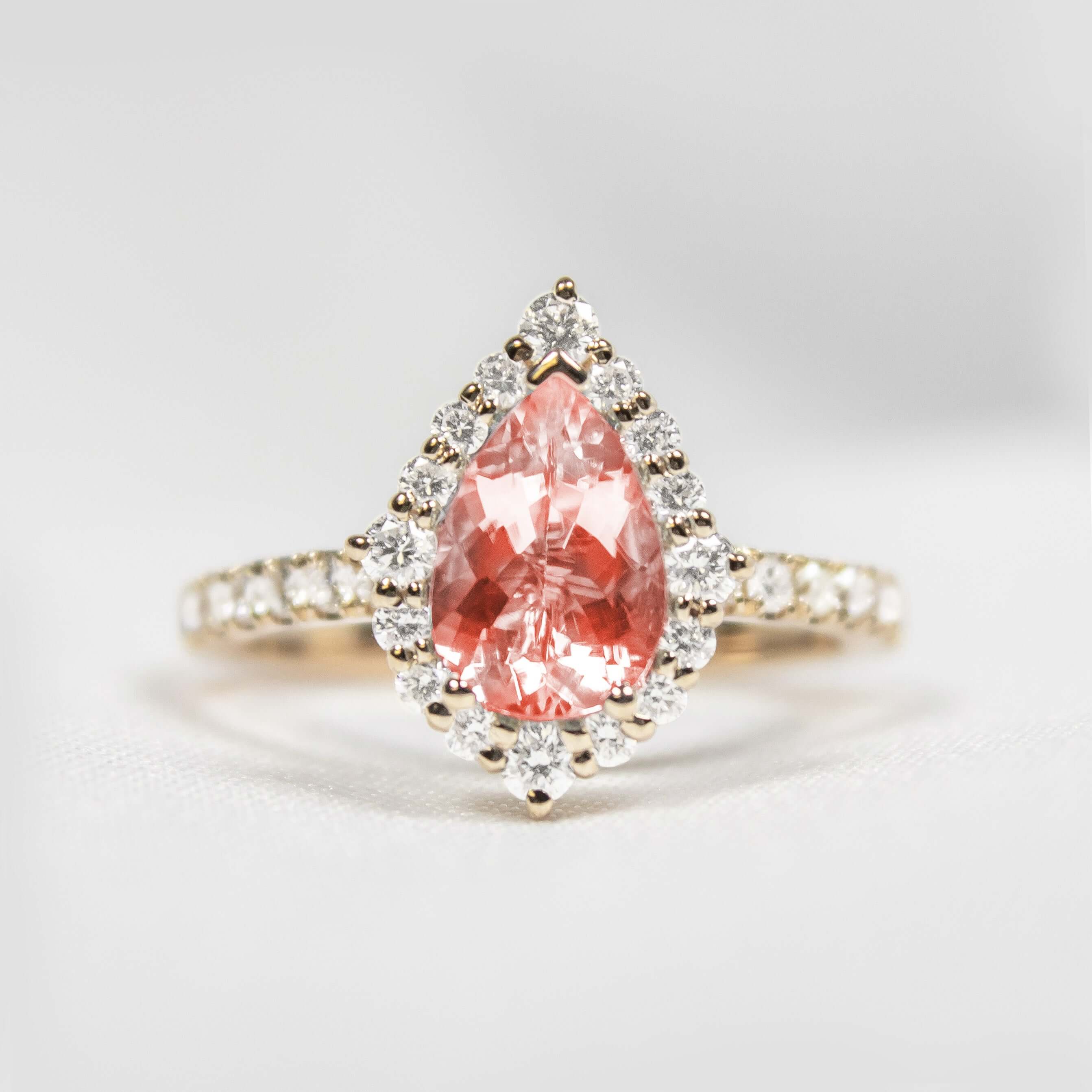 Shown in 1.50 carat Morganite*The Sierra Morganite Halo Engagement Ring | Lisa Robin#color_14k-yellow-gold