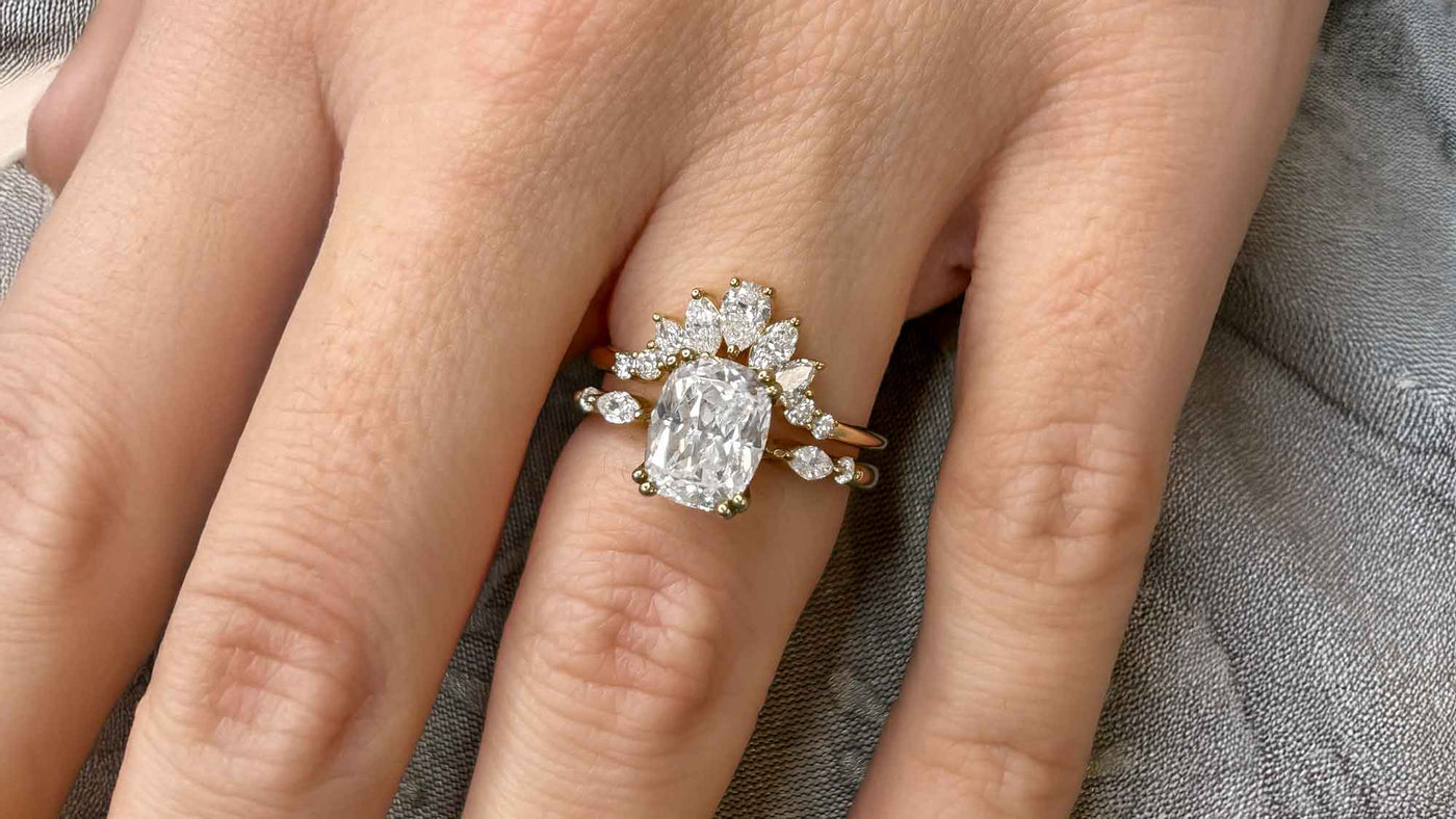 The gabby wedding ring paired with an engagement ring on model | Lisa Robin