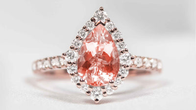 Sierra Pear Morganite and Diamond Halo Engagement Ring in Rose Gold | Lisa Robin
