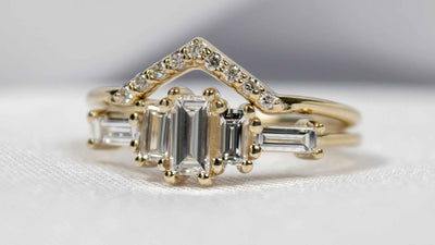 Brooklyn Baguette Diamond Engagement Ring and Chevron Wedding Ring | Lisa Robin