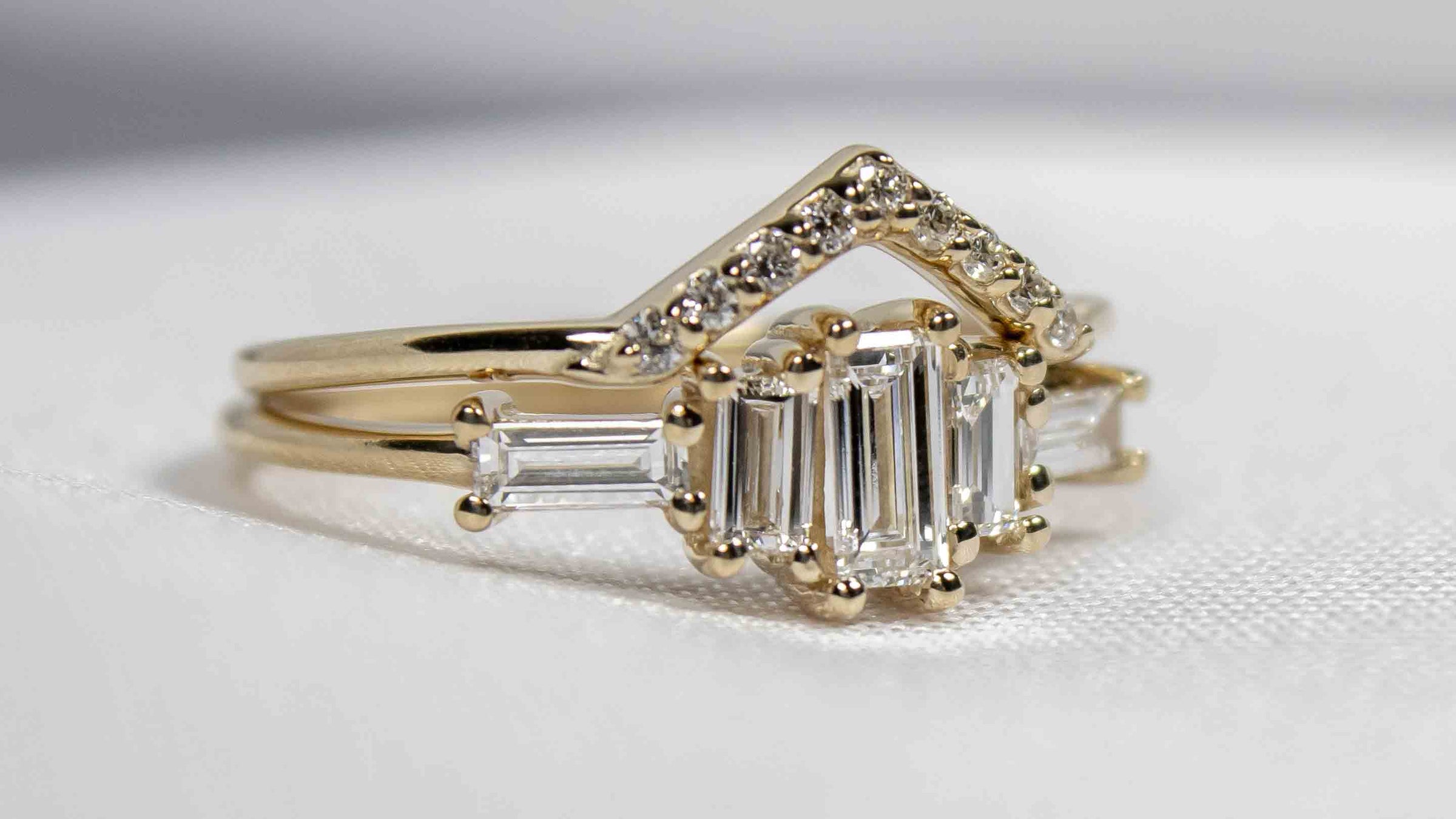 Baguette Diamond Engagement and Wedding Rings