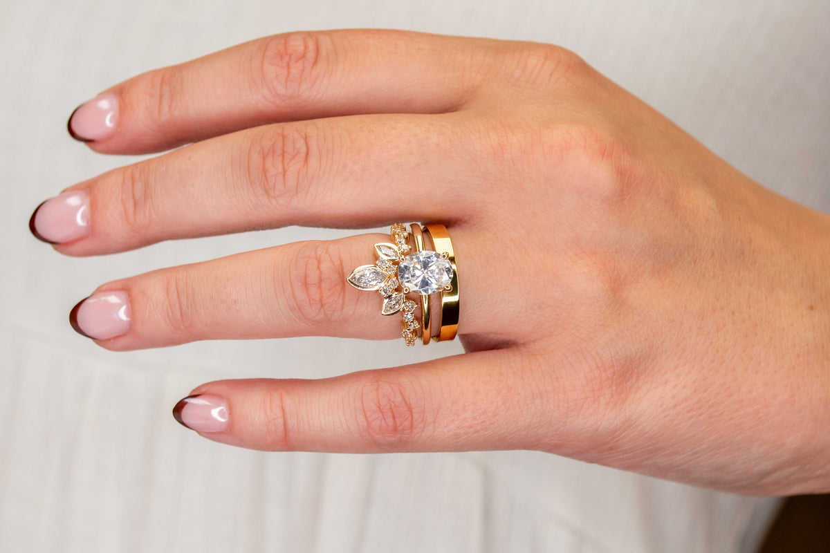 Wedding bands shown on model with engagement ring | Lisa Robin