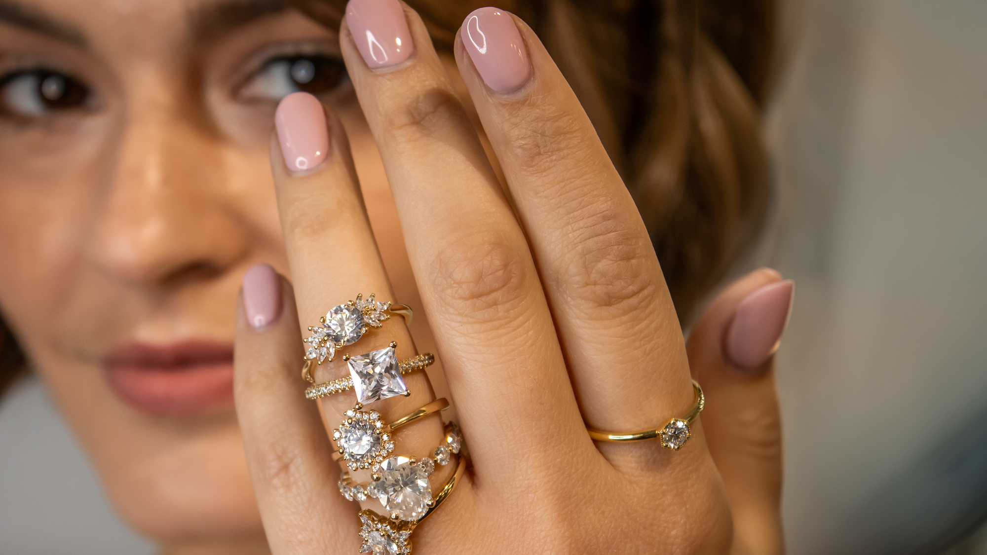 Multiple Engagement Rings on Model | Lisa Robin
