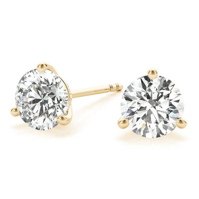 Colorless Lab Diamond Stud Earrings Three Prong  | Lisa Robin#color_14k-yellow-gold