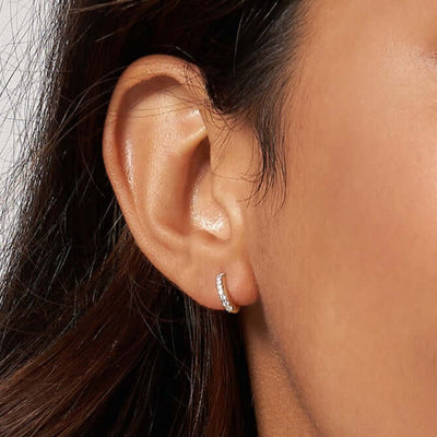 Gold Diamond Huggie Hoop Earrings | Lisa Robin#color_14k-white-gold