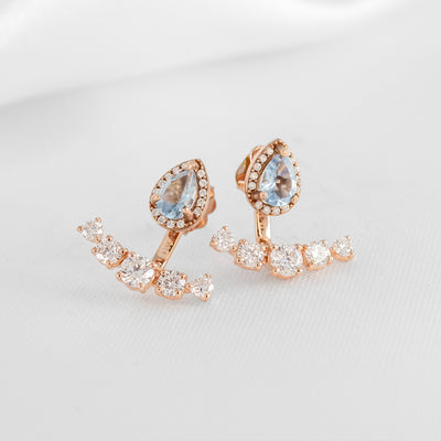 Aquamarine Ear Studs with Diamond Earring Jackets