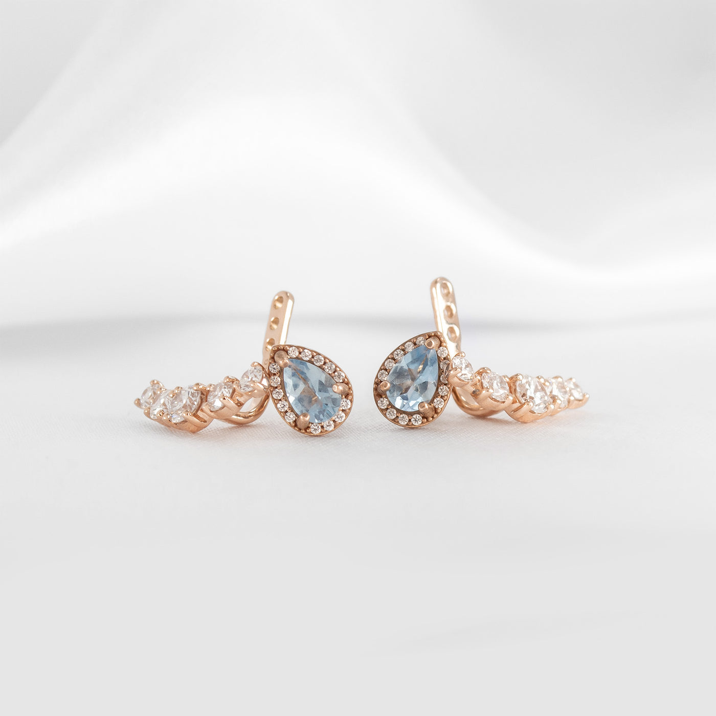 Aquamarine Ear Studs with Diamond Earring Jackets