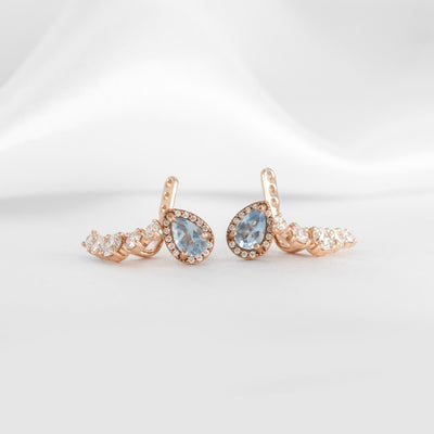 Aquamarine Ear Studs with Diamond Earring Jackets