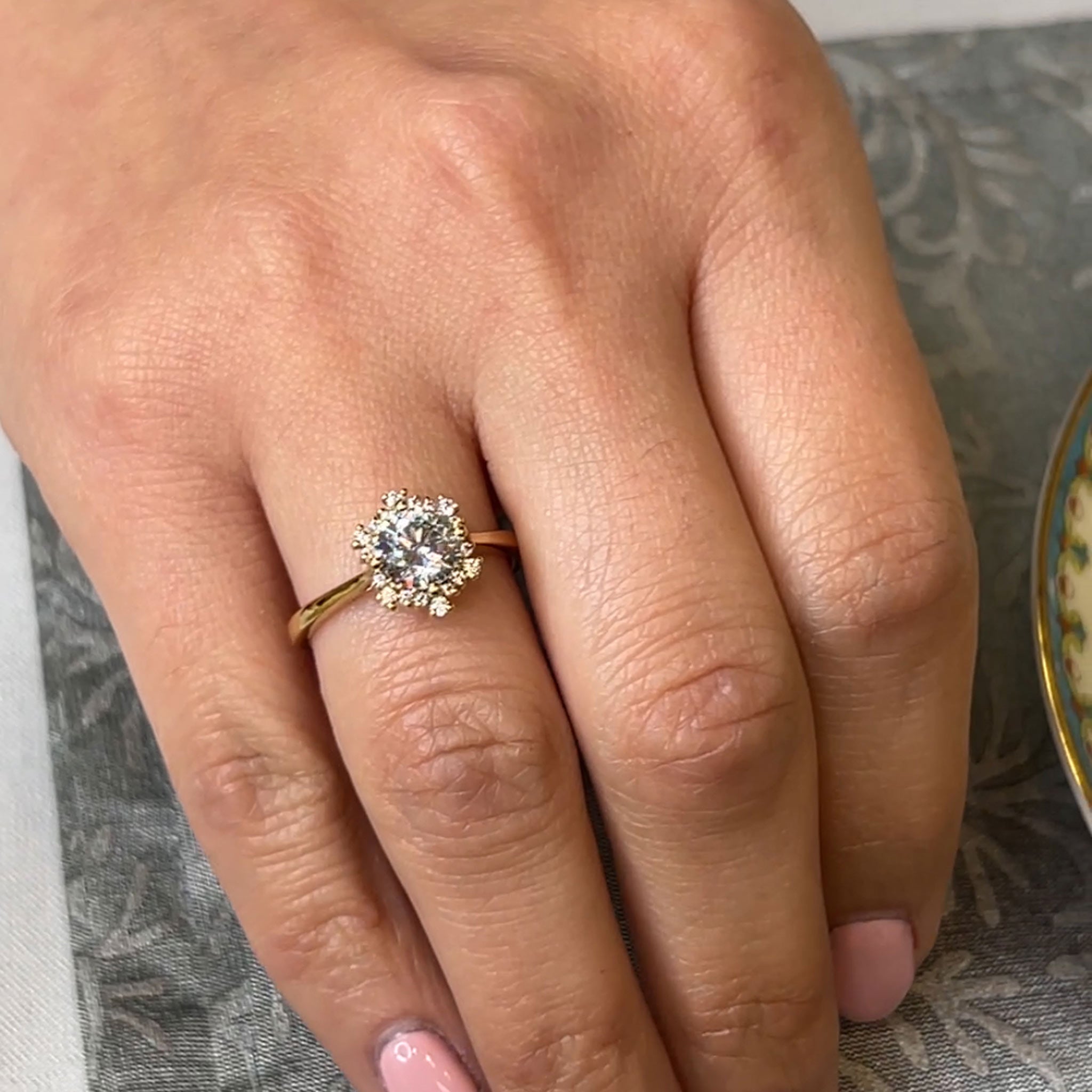 Shown with 1.0 Carat * The Aatish Effervescent Halo Diamond Engagement Ring | Lisa Robin#color_14k-yellow-gold