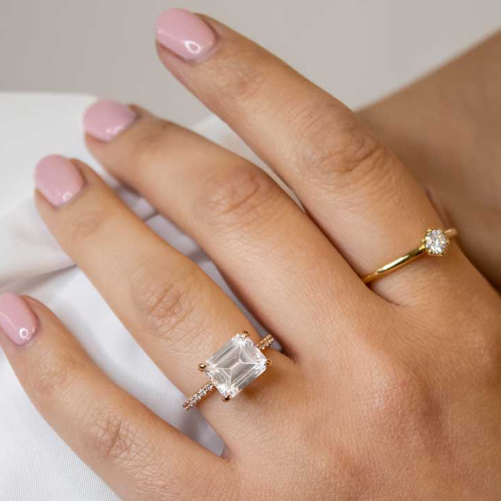 The Adelaide Emerald Cut East West Pavé Diamond Engagement Ring