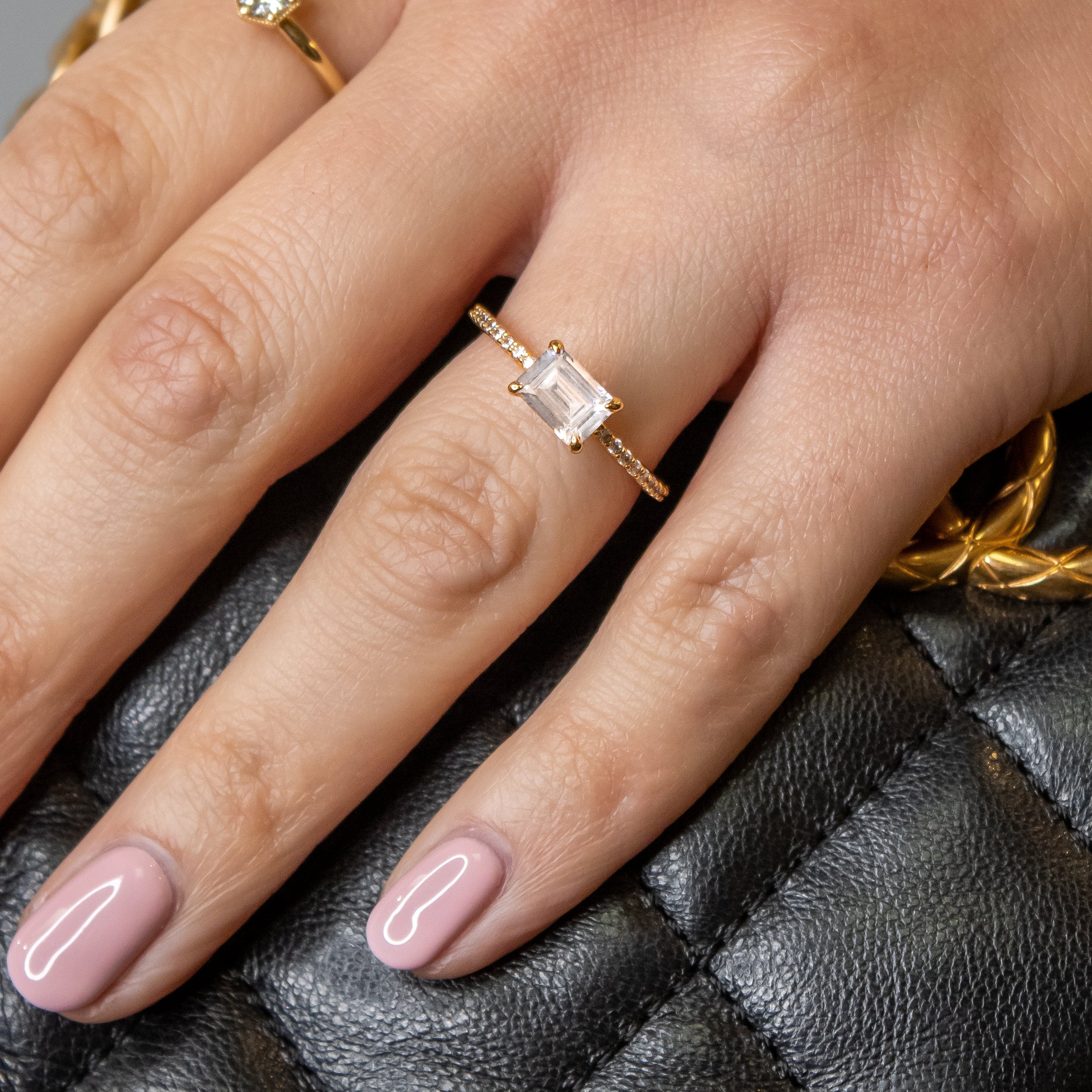 The Adelaide Emerald Cut East West Pavé Diamond Engagement Ring