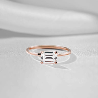 Shown in 1.0 carat * The Adelaide Emerald Cut Diamond East West Pavé Ring | Lisa Robin#color_18k-rose-gold
