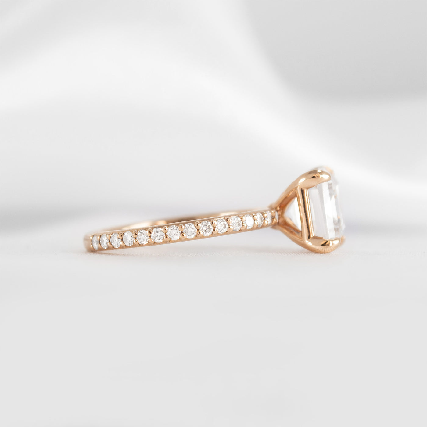 The Adelaide 4 Carat Emerald Cut Diamond East West Pavé Ring