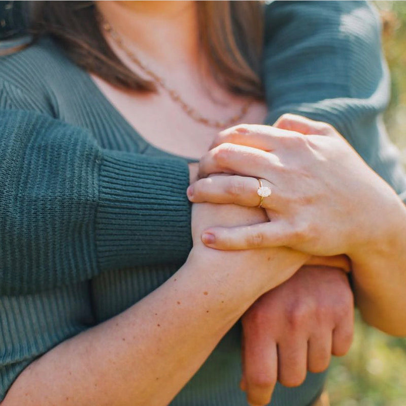 Simple engagement ring on hand right after proposal | Lisa Robin