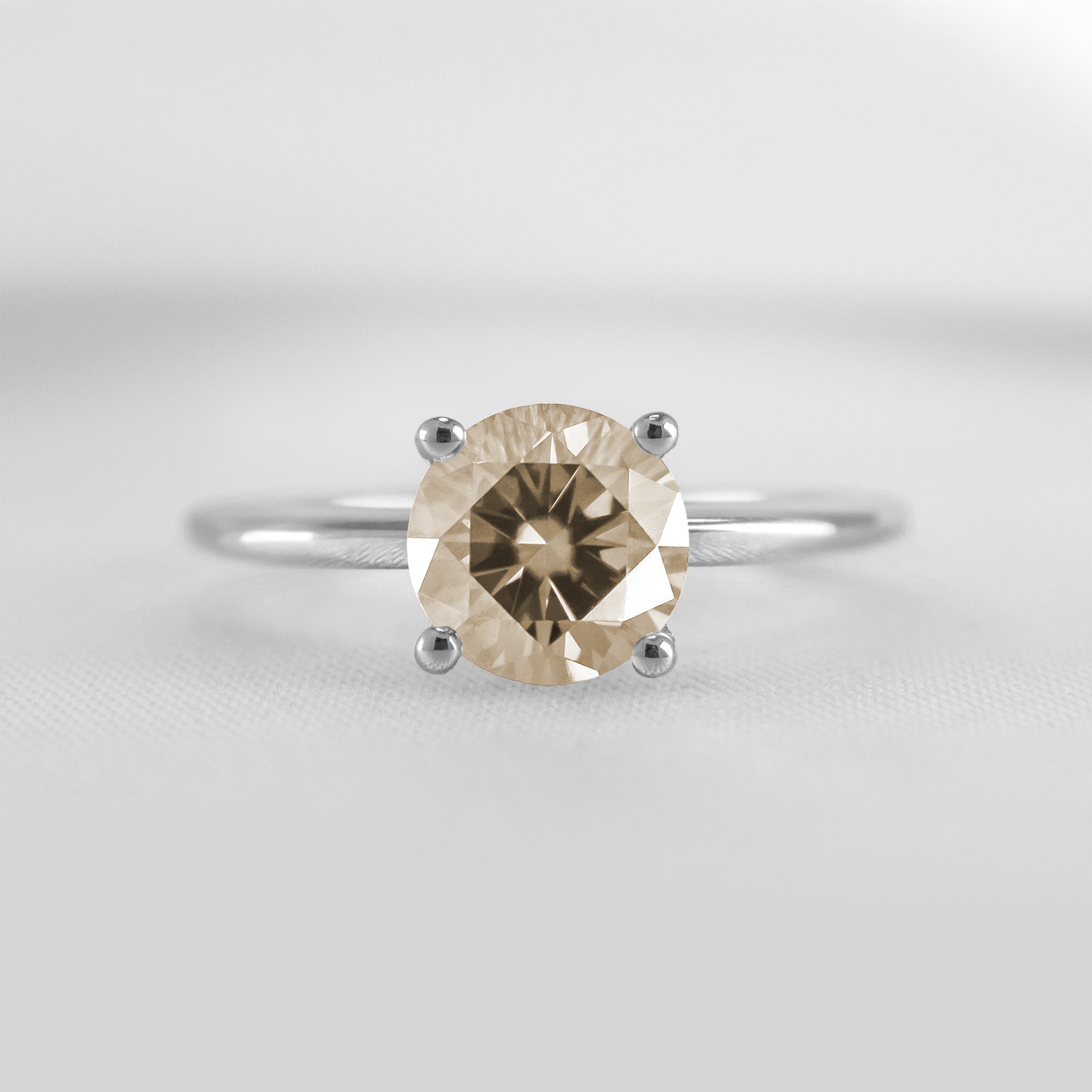 Shown in 1.0 carat Champagne Diamond* The Allison Round Champagne Diamond Engagement Ring | Lisa Robin#color_14k-white-gold