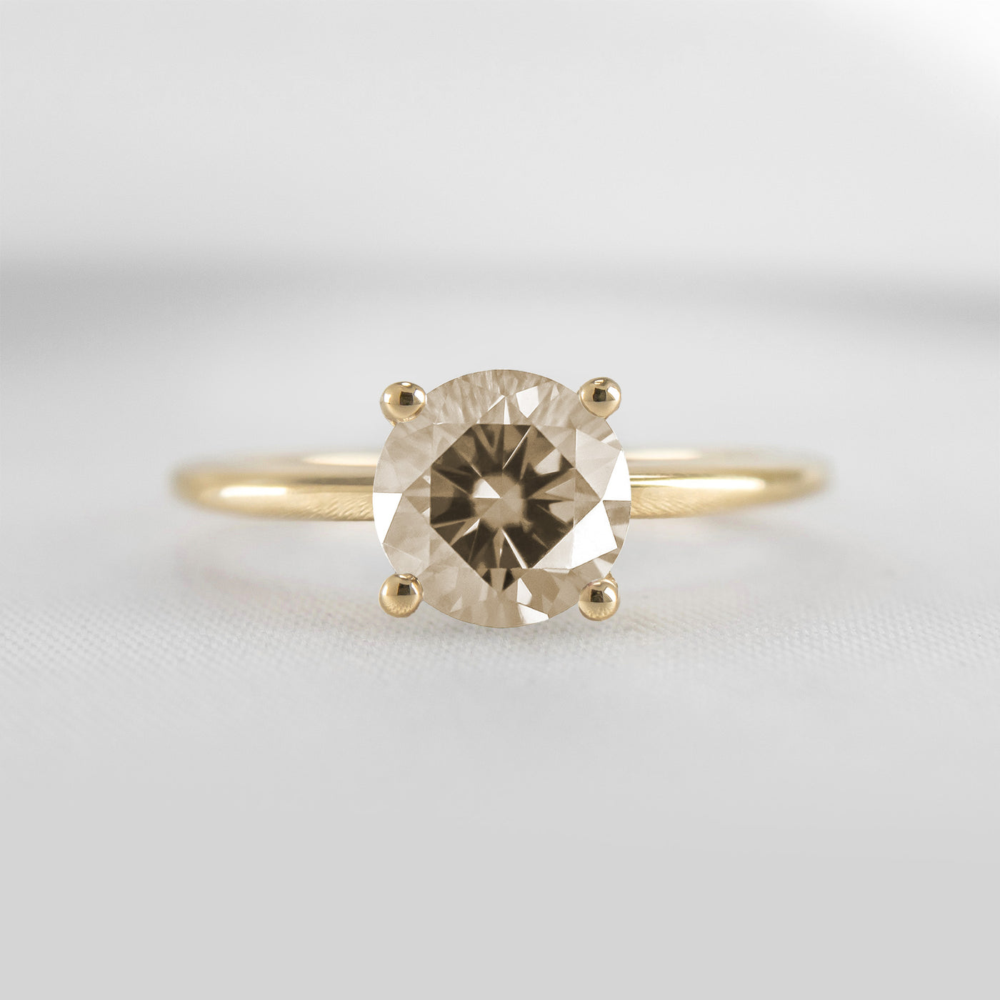 Shown in 1.0 carat Champagne Diamond* The Allison Round Champagne Diamond Engagement Ring | Lisa Robin#color_14k-yellow-gold