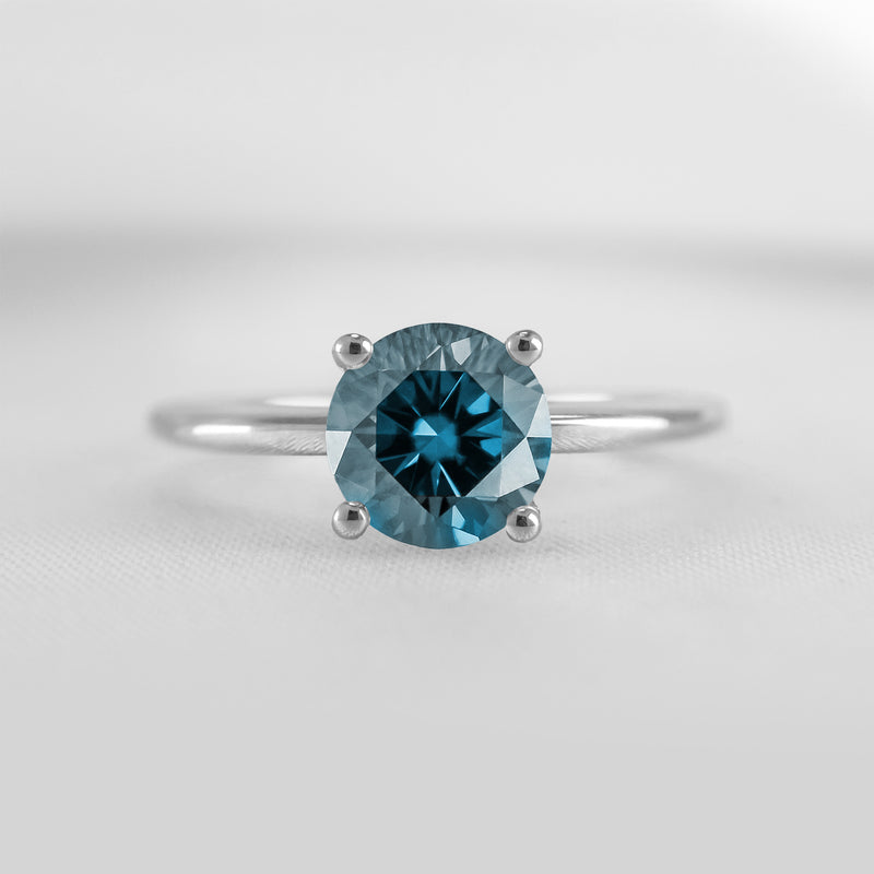 Shown in 1.0 carat Blue Diamond* The Allison Round Blue Diamond Engagement Ring | Lisa Robin