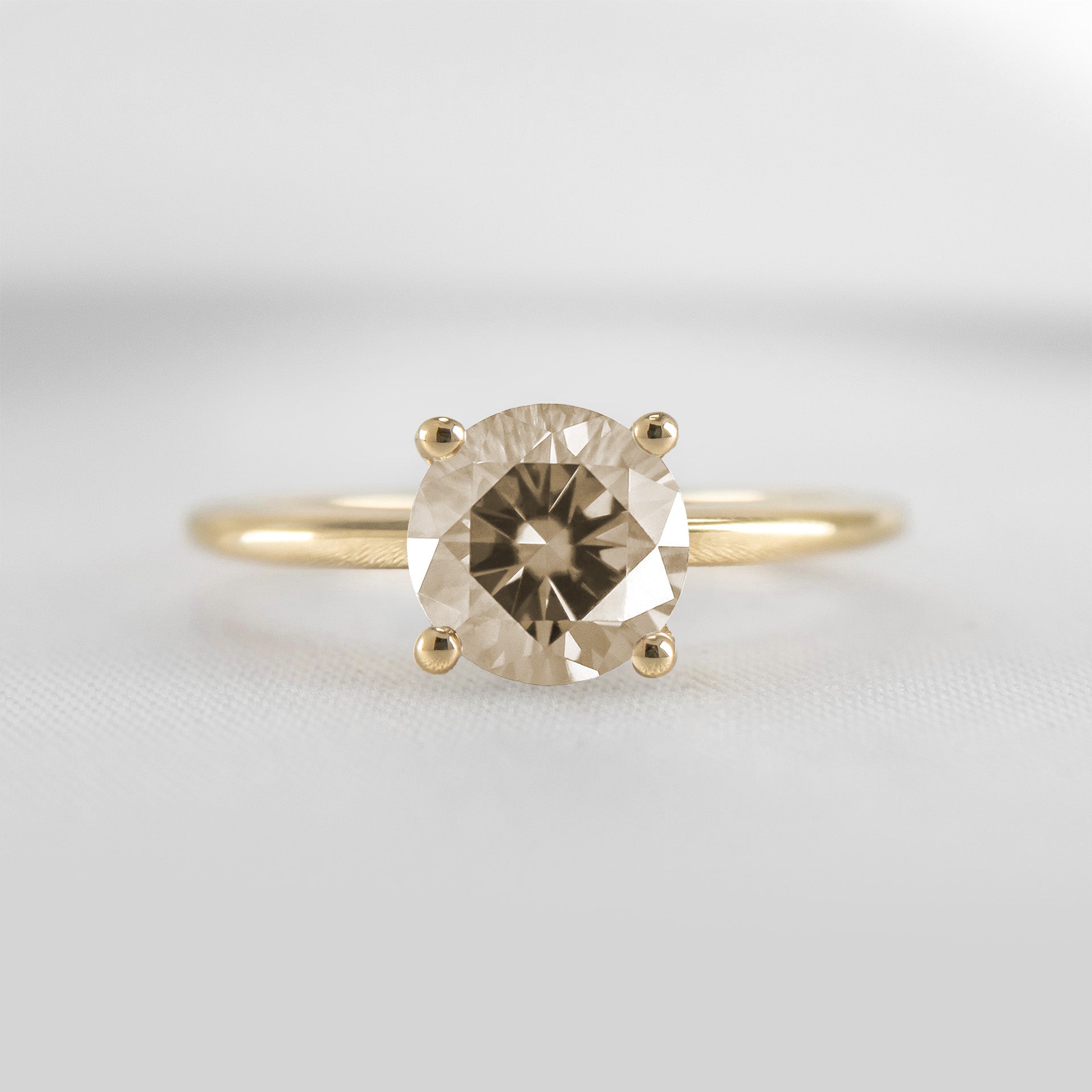 Shown in 1.0 carat Champagne Diamond* The Allison Round Champagne Diamond Engagement Ring | Lisa Robin#color_14k-yellow-gold