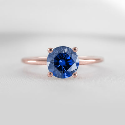 Shown in 1.0 carat Blue Sapphire* The Allison Round Blue Sapphire Engagement Ring | Lisa Robin#color_14k-rose-gold