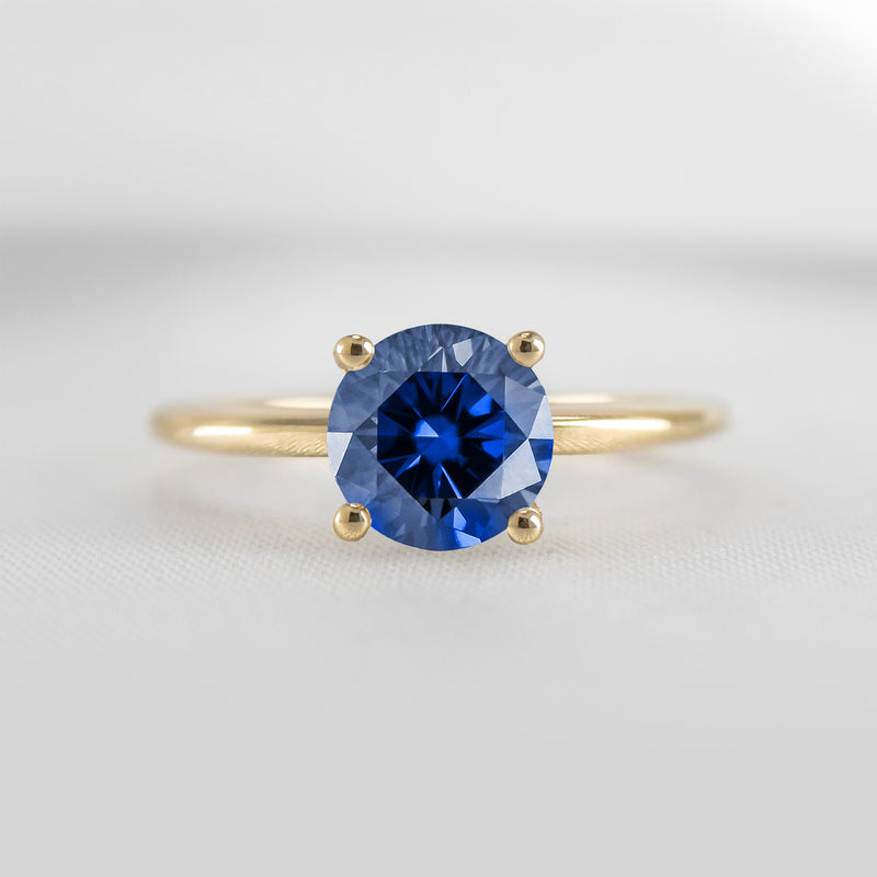 Shown in 1.0 carat Blue Sapphire* The Allison Round Blue Sapphire Engagement Ring | Lisa Robin