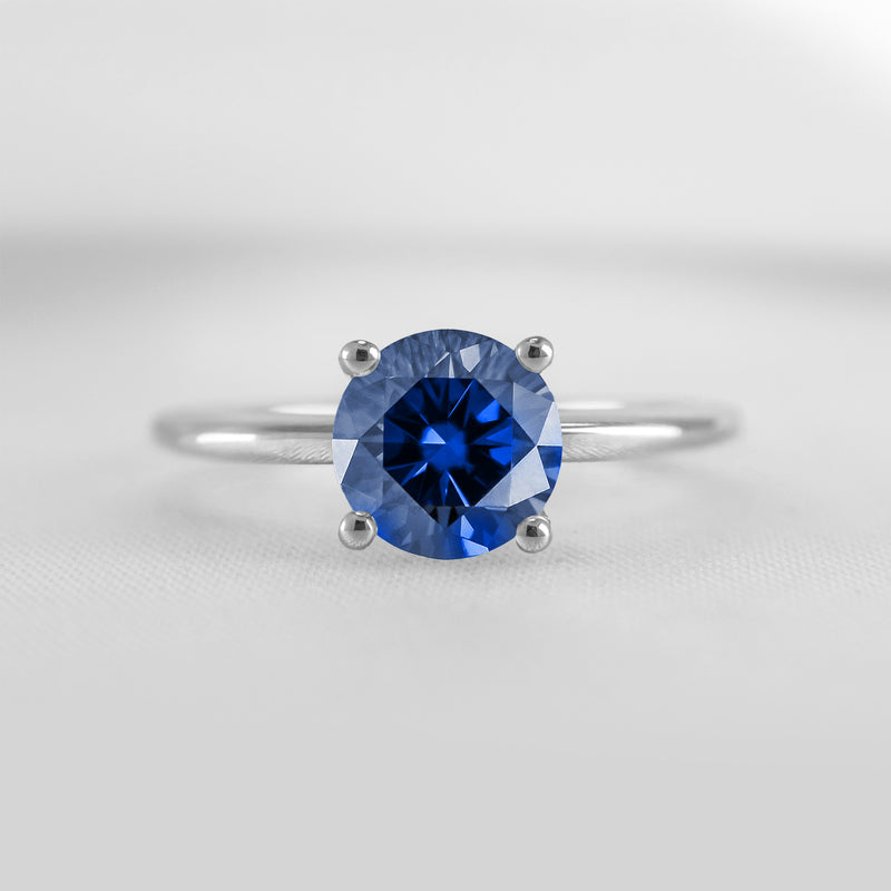 Shown in 1.0 carat Blue Sapphire* The Allison Round Blue Sapphire Engagement Ring | Lisa Robin