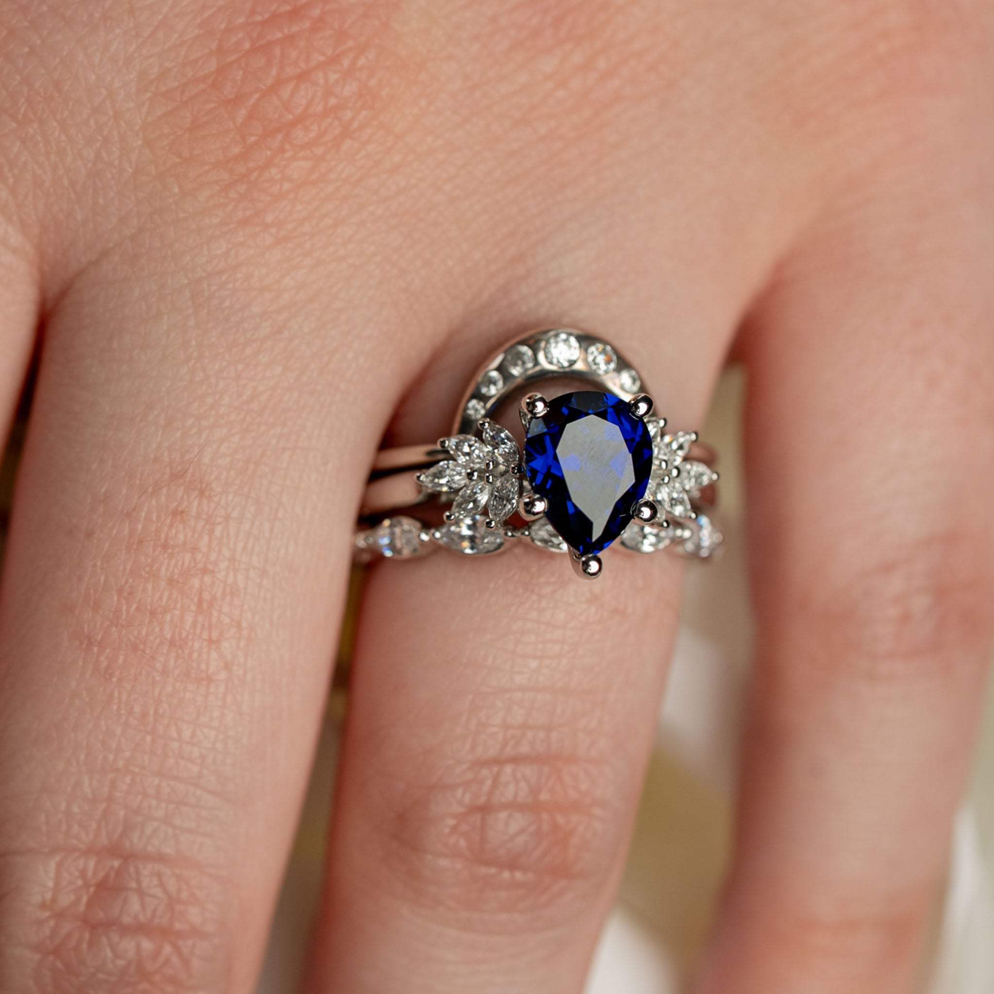 Valentina curved diamond 14K white gold wedding ring by Lisa Robin#color_14k-white-gold