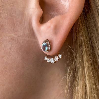 Aquamarine Ear Studs with Diamond Earring Jackets