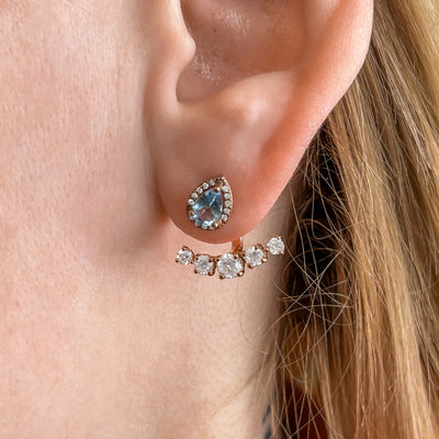 Aquamarine Ear Studs with Diamond Earring Jackets