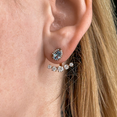 Aquamarine Ear Studs with Diamond Earring Jackets