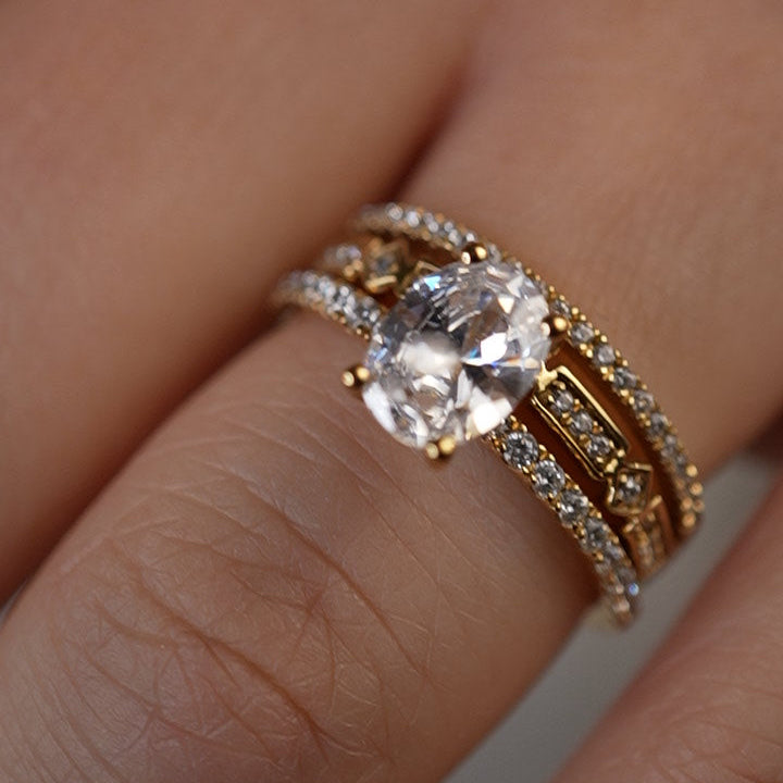 The Rene Diamond Wedding Ring in 14K yellow gold on model hand by Lisa Robin#color_14k-yellow-gold