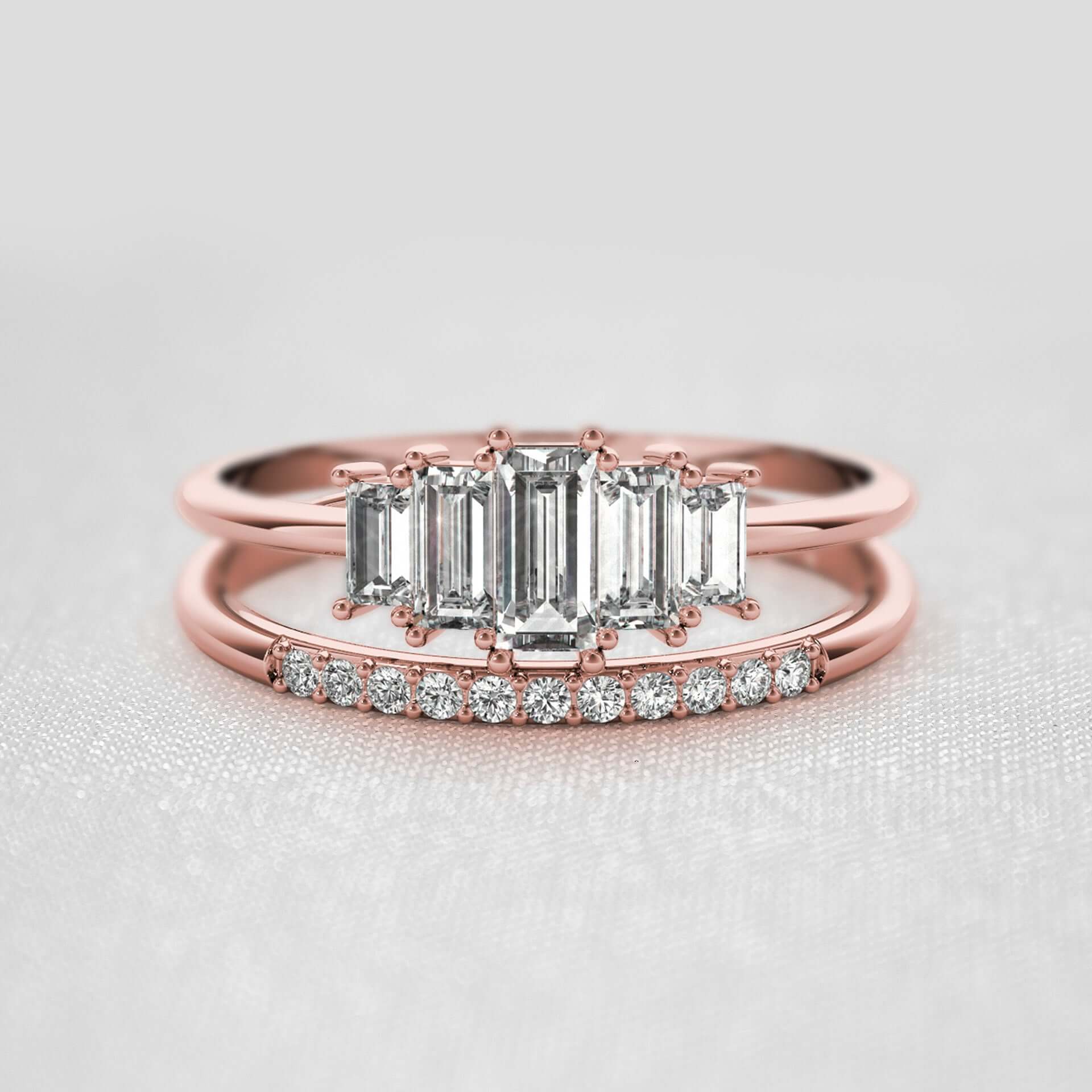 The Bellamy Art Deco Vintage Style Diamond Wedding Set | Lisa Robin#color_14k-rose-gold