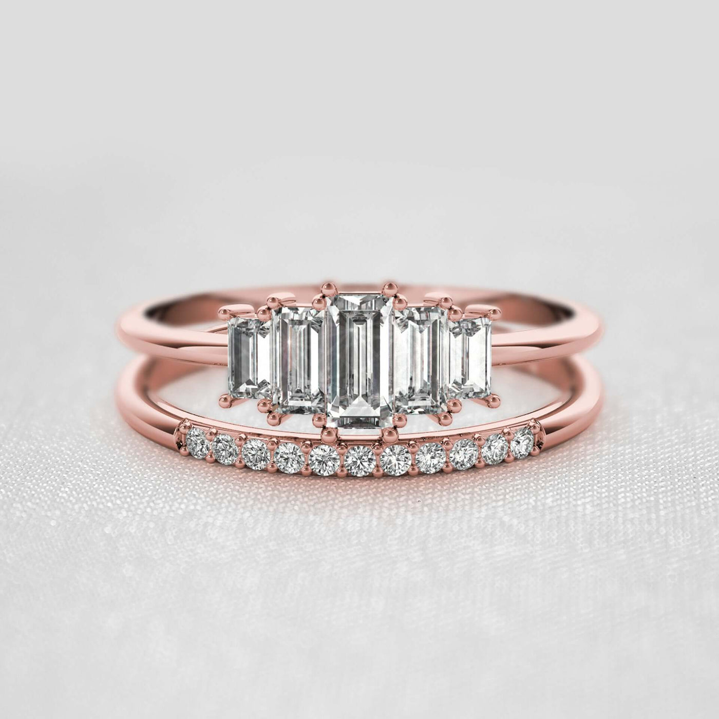The Bellamy Art Deco Vintage Style Diamond Wedding Set | Lisa Robin#color_14k-rose-gold