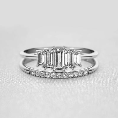 The Bellamy Art Deco Vintage Style Diamond Wedding Set | Lisa Robin#color_14k-white-gold