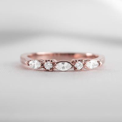 Blake Marquise and Round Diamond wedding ring | Lisa Robin#color_14k-rose-gold