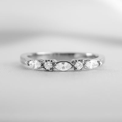 Blake Marquise and Round Diamond wedding ring | Lisa Robin#color_White-gold