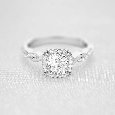 Shown in 1.0 Carat * The Briony Halo Twist Engagement Ring | Lisa Robin#shape_cushion