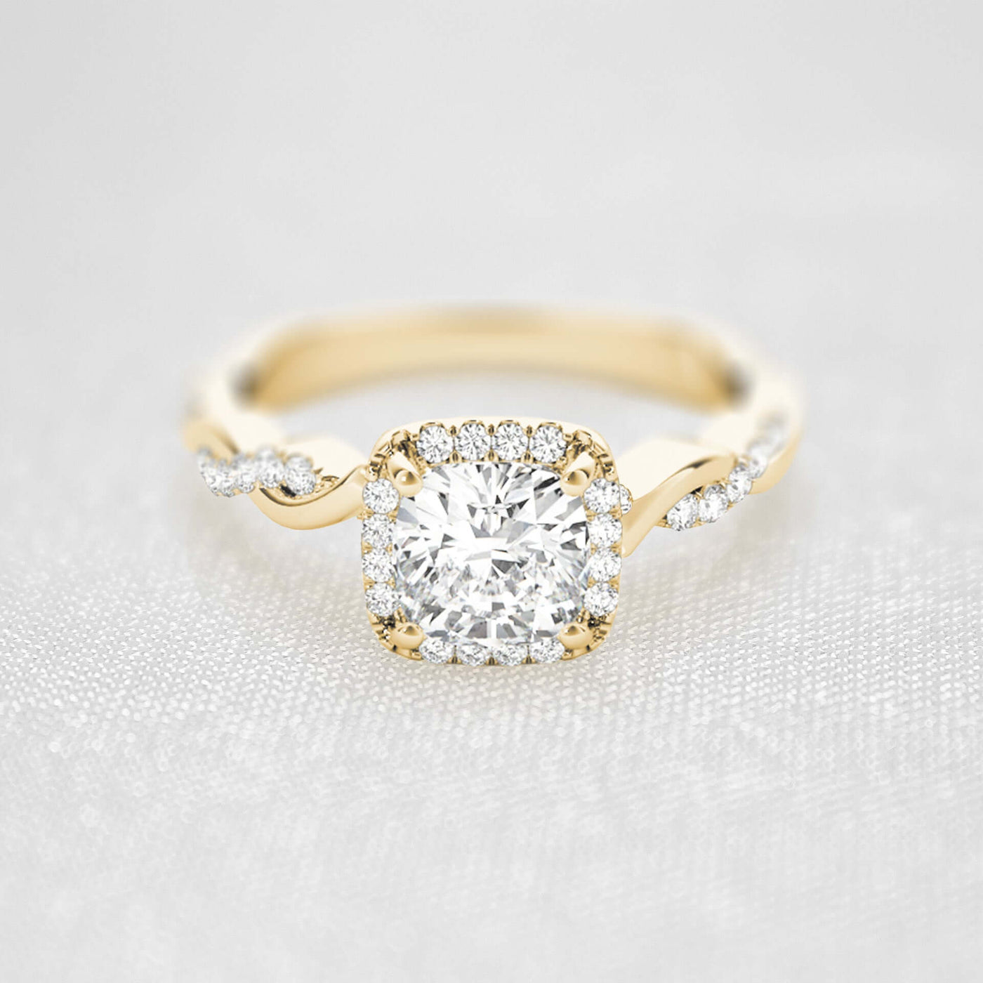 Shown in 1.0 Carat * The Briony Halo Twist Engagement Ring | Lisa Robin#shape_cushion