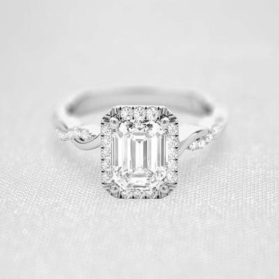 Shown in 1.0 Carat * The Briony Halo Twist Engagement Ring | Lisa Robin#shape_emerald
