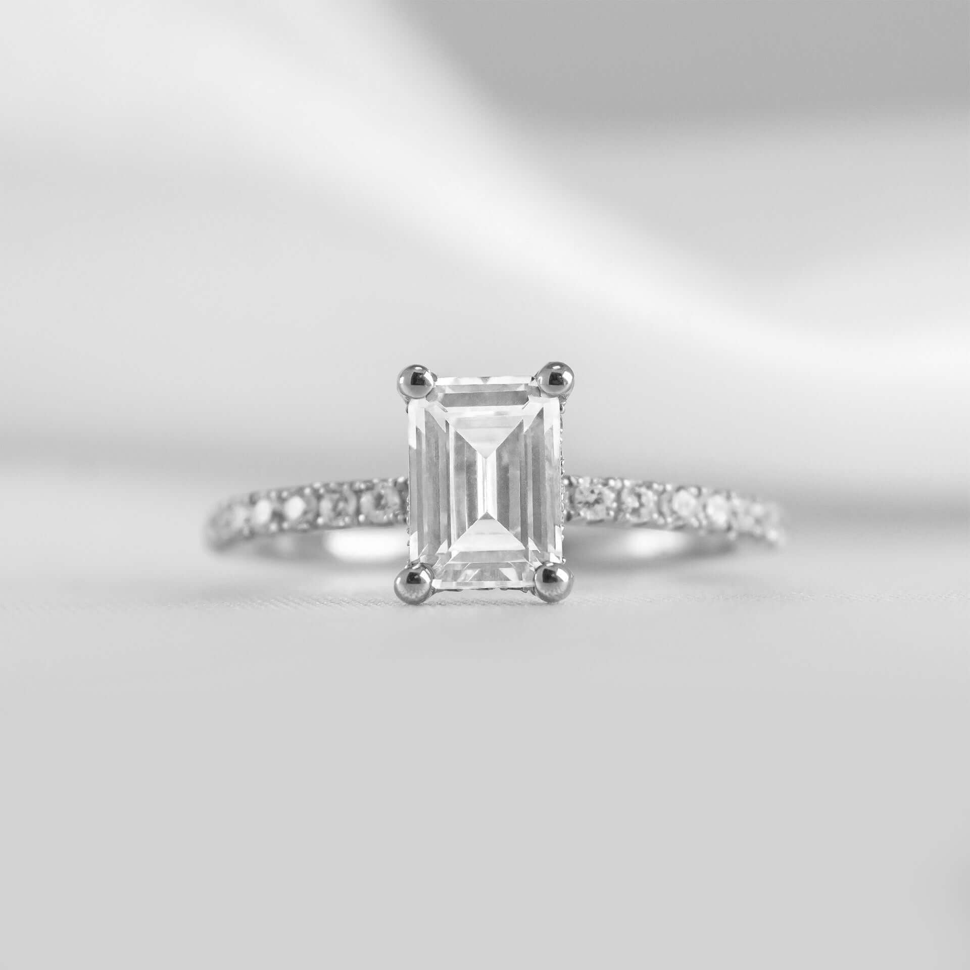 Shown in 1.5 carat * Cameron Hidden halo pave Diamond Engagement Ring | Lisa Robin#shape_emerald