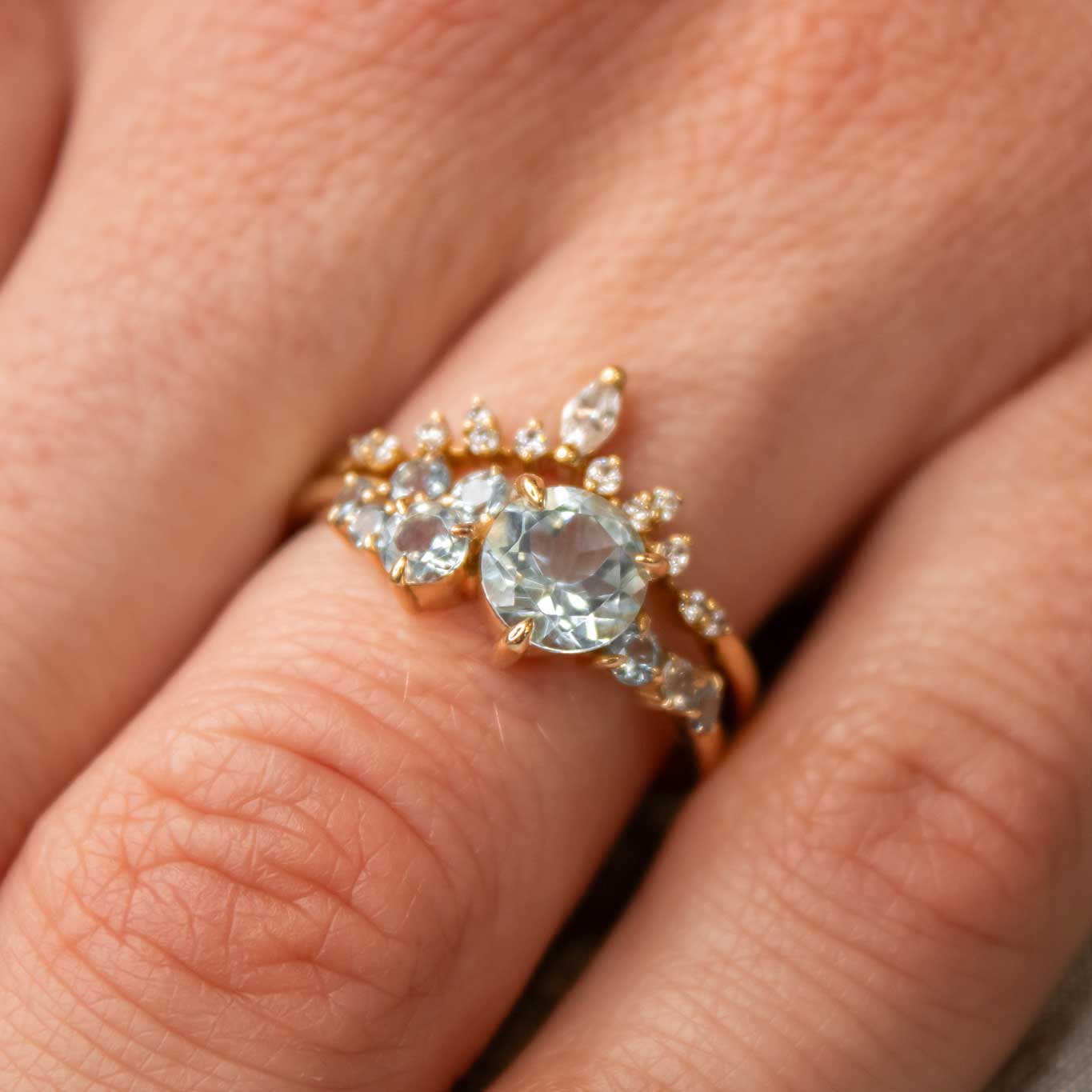 The Kairo Diamond Chevron Band  with Chloe Aquamarine Cluster- Lisa Robin#color_14k-yellow-gold
