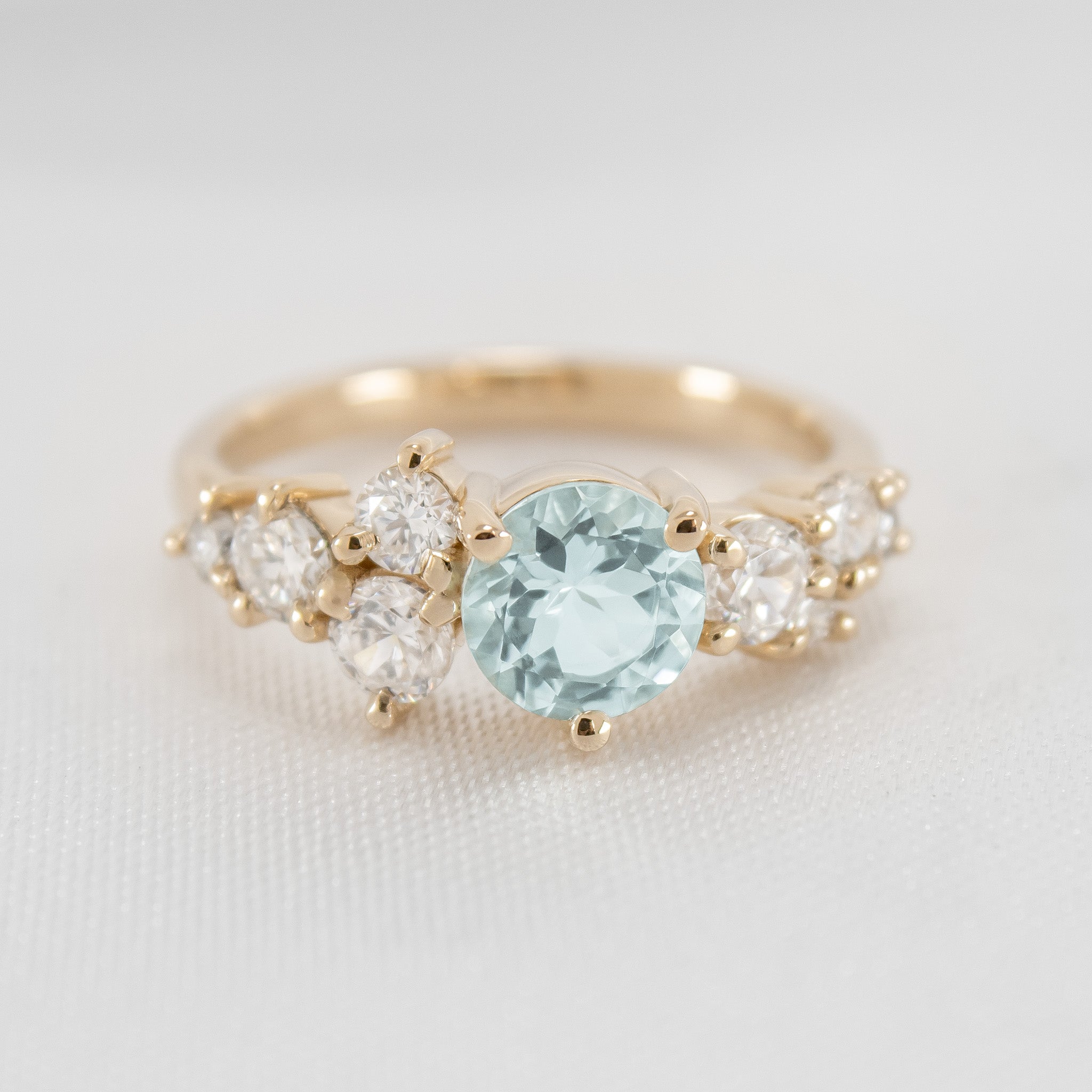 Shown in 1 ct Aquamarine * The Chloe Aquamarine and Diamond Cluster Engagement Ring | Lisa Robin#color_14k-yellow-gold