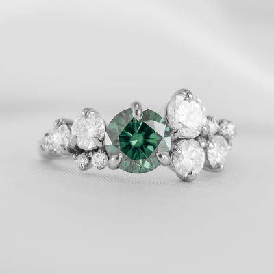 Shown in 1 carat emerald * The Chloe Emerald and Diamond Cluster Engagement Ring | Lisa Robin#color_platinum