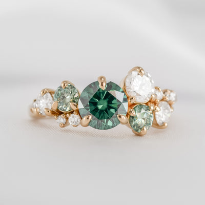 The Chloe Emerald Center and Diamond and Emerald Accent Cluster Engagement Ring | Lisa Robin
