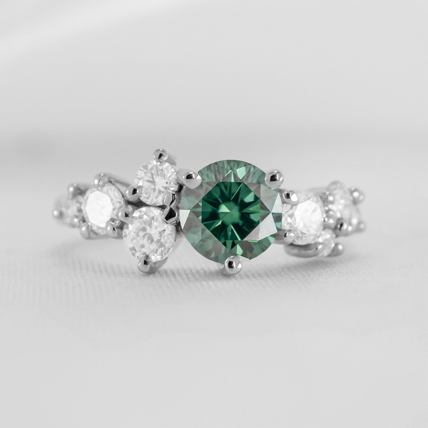Shown in 1 carat emerald * The Chloe Emerald and Diamond Cluster Engagement Ring | Lisa Robin#color_14k-white-gold