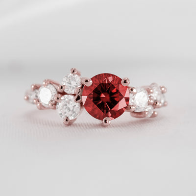 The Chloe Ruby and Diamond Cluster Engagement Ring in rose gold | Lisa Robin