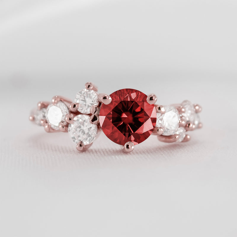 The Chloe Ruby and Diamond Cluster Engagement Ring in rose gold | Lisa Robin