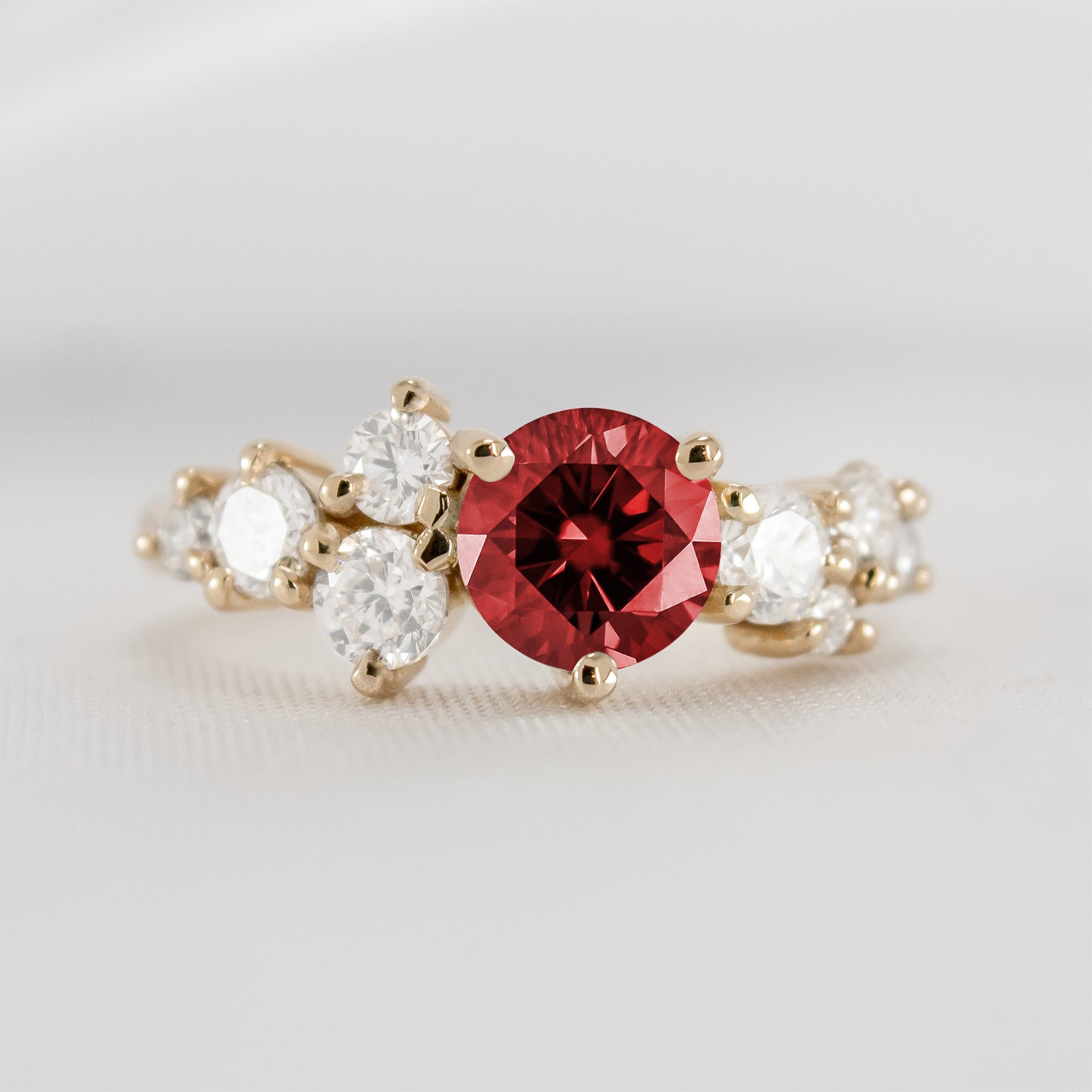 Shown in 1 carat ruby * The Chloe Ruby and Diamond Cluster Engagement Ring | Lisa Robin#color_14k-yellow-gold