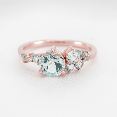 Shown in 1.0 carat Aquamarine*The Chloe Aquamarine Cluster Engagement Ring | Lisa Robin#color_14k-rose-gold