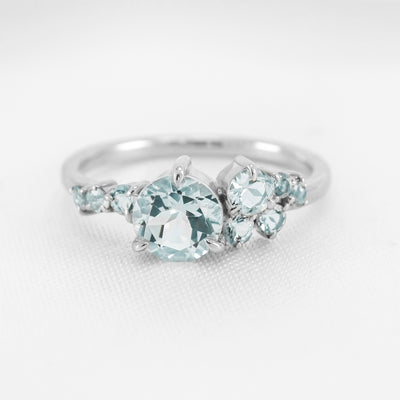 Shown in 1.0 carat Aquamarine*The Chloe Aquamarine Cluster Engagement Ring | Lisa Robin#color_14k-white-gold