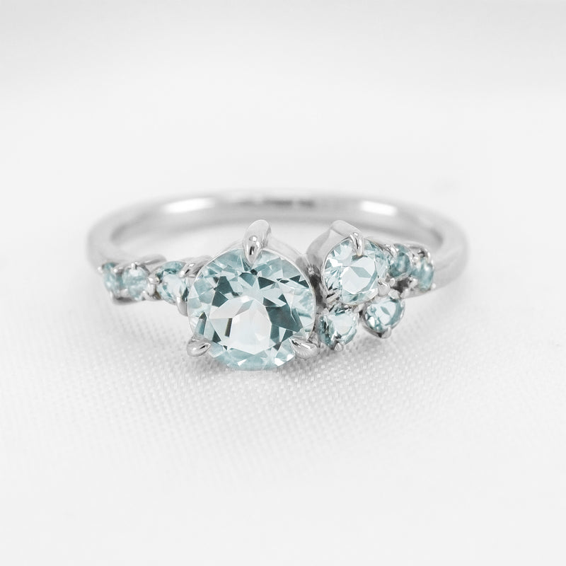 Shown in 1.0 carat Aquamarine*The Chloe Aquamarine Cluster Engagement Ring | Lisa Robin
